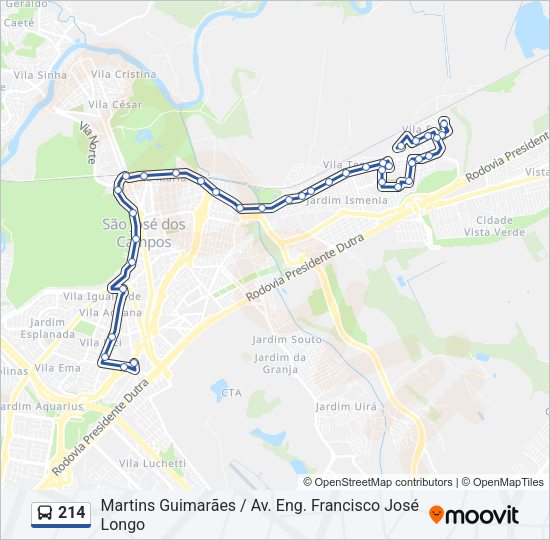Mapa da linha 214 de ônibus