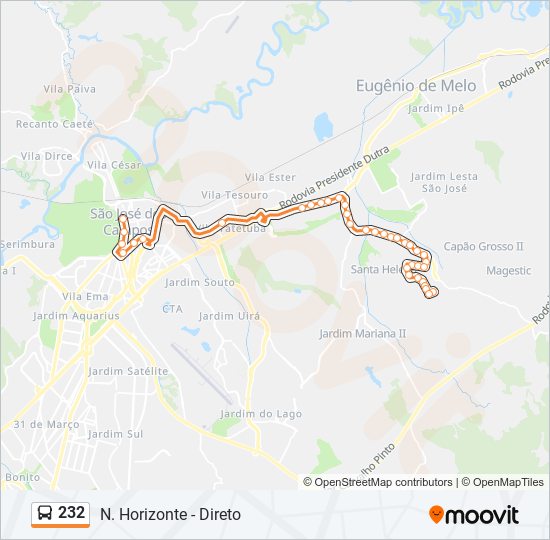 Mapa de 232 de autobús