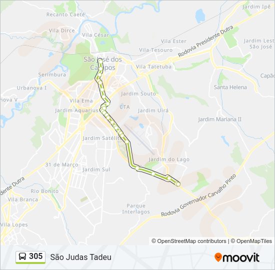 Mapa da linha 305 de ônibus