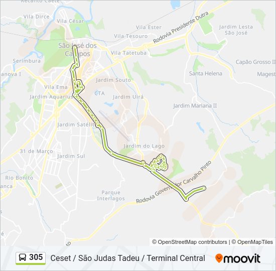 Mapa de 305 de autobús