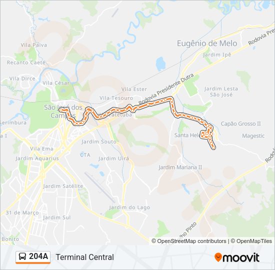 Mapa da linha 204A de ônibus
