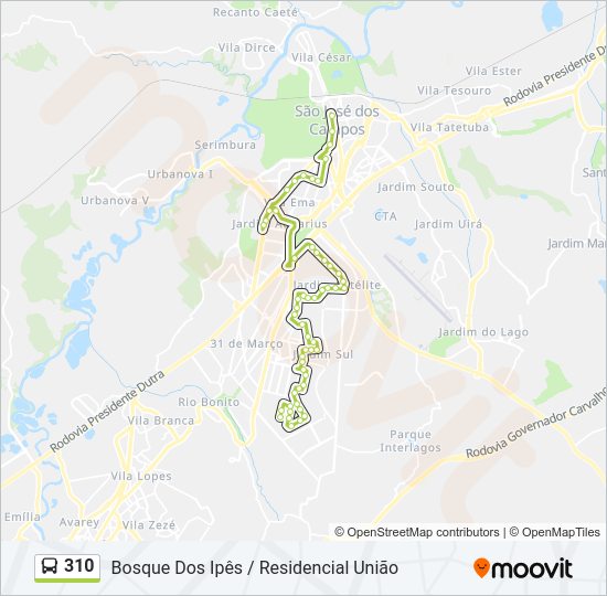 Mapa de 310 de autobús