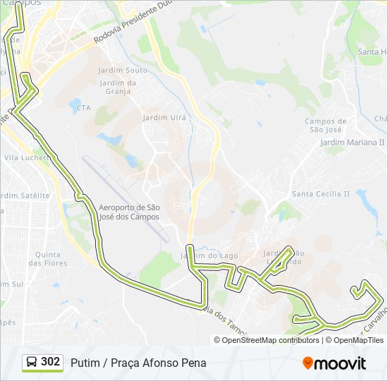 Mapa da linha 302 de ônibus