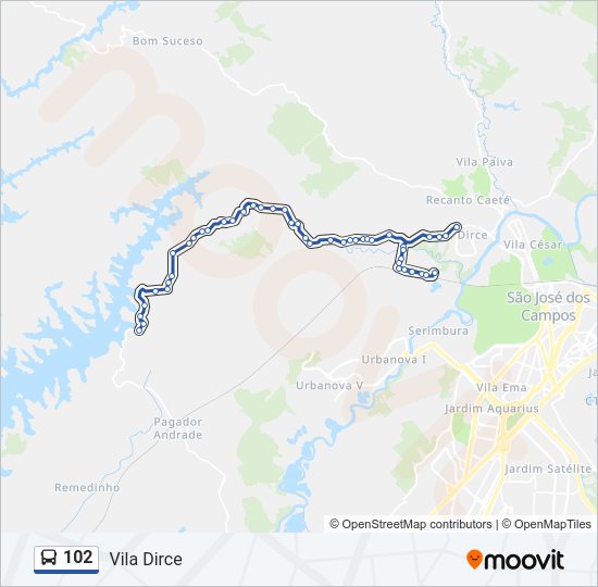 Mapa da linha 102 de ônibus