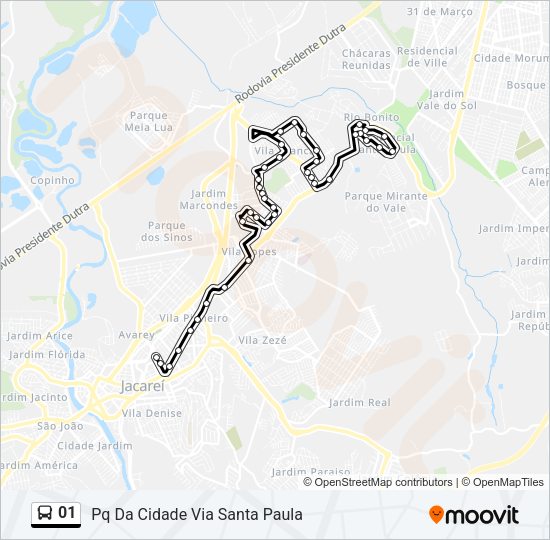 Mapa da linha 01 de ônibus