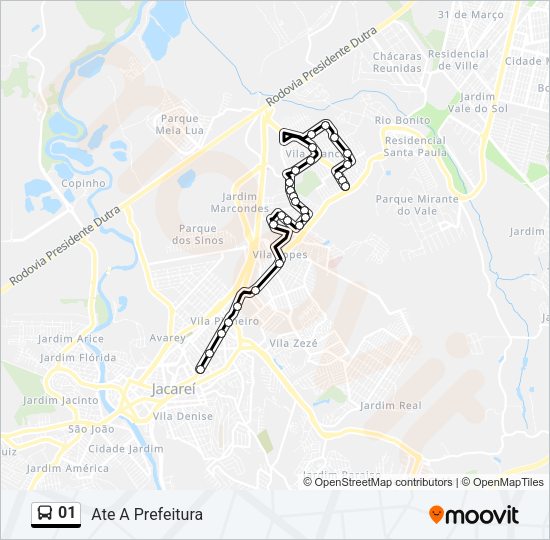 Mapa da linha 01 de ônibus