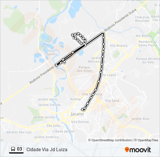Mapa da linha 03 de ônibus