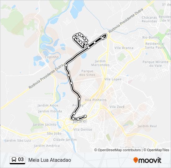 Mapa da linha 03 de ônibus