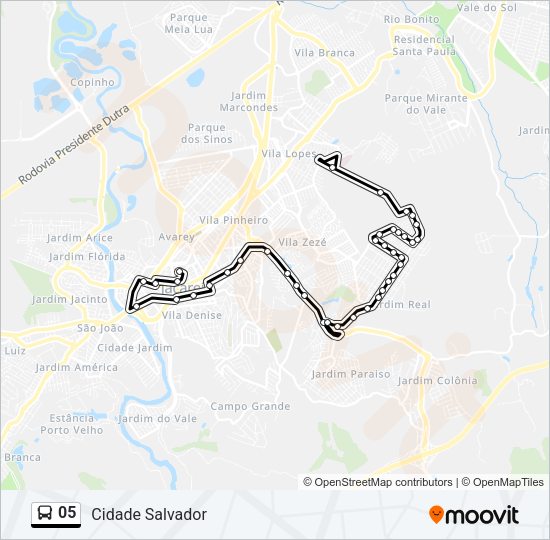 Mapa da linha 05 de ônibus
