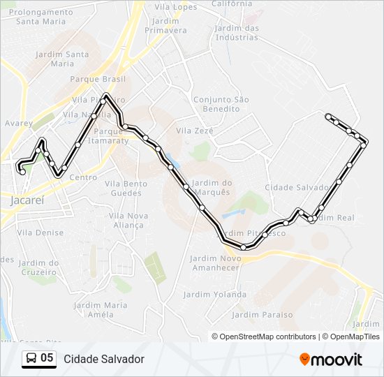 Mapa da linha 05 de ônibus