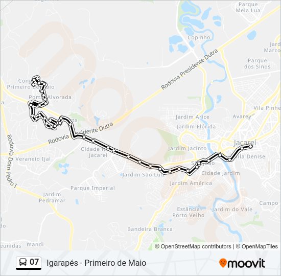 Mapa da linha 07 de ônibus