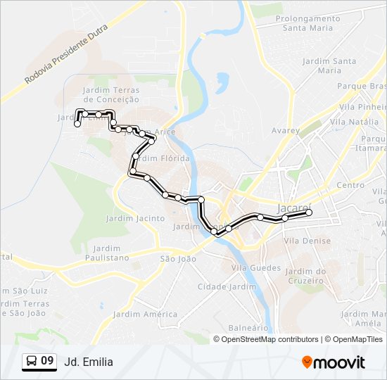 Mapa da linha 09 de ônibus