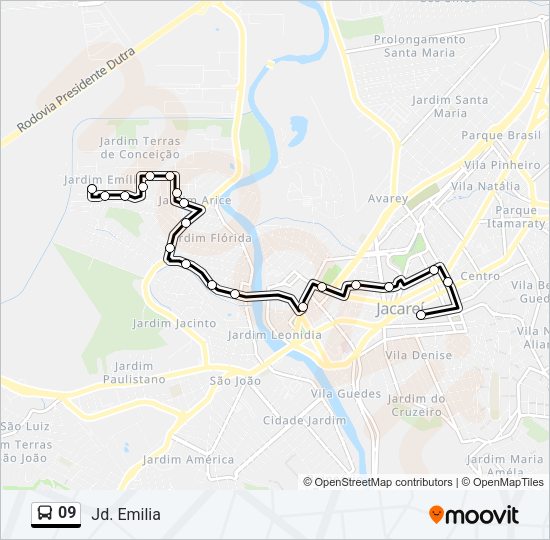 Mapa da linha 09 de ônibus