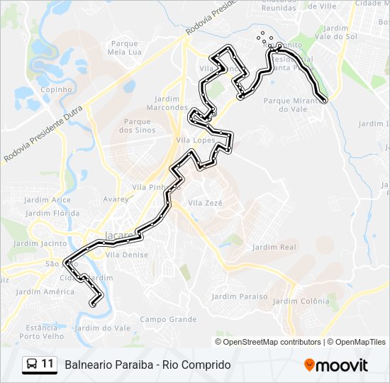 Mapa da linha 11 de ônibus