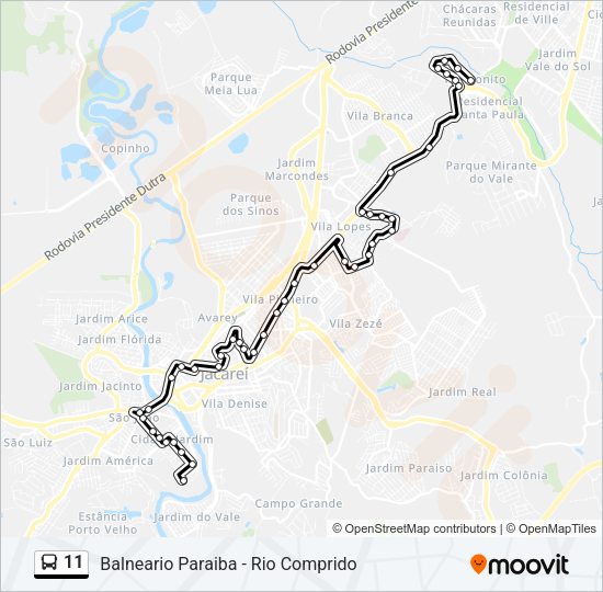Mapa da linha 11 de ônibus