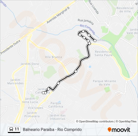 Mapa da linha 11 de ônibus