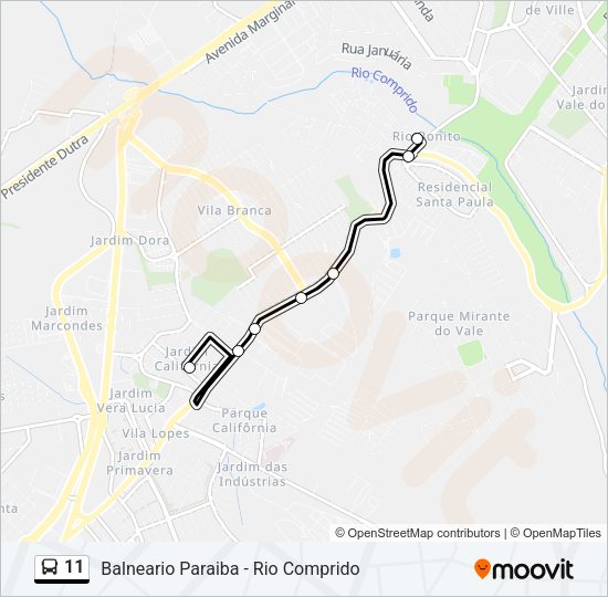 Mapa da linha 11 de ônibus