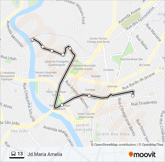 Mapa da linha 13 de ônibus