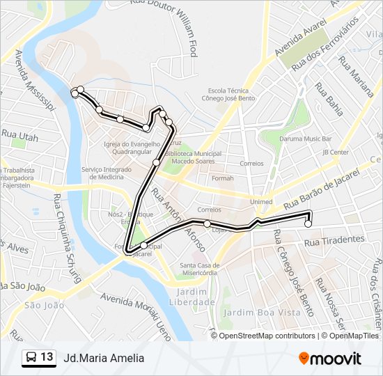 Mapa da linha 13 de ônibus