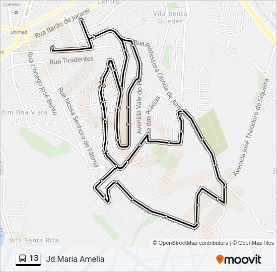 Mapa da linha 13 de ônibus