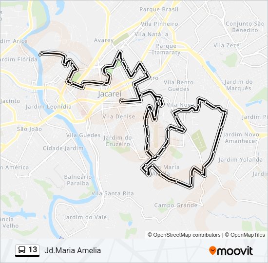 Mapa da linha 13 de ônibus