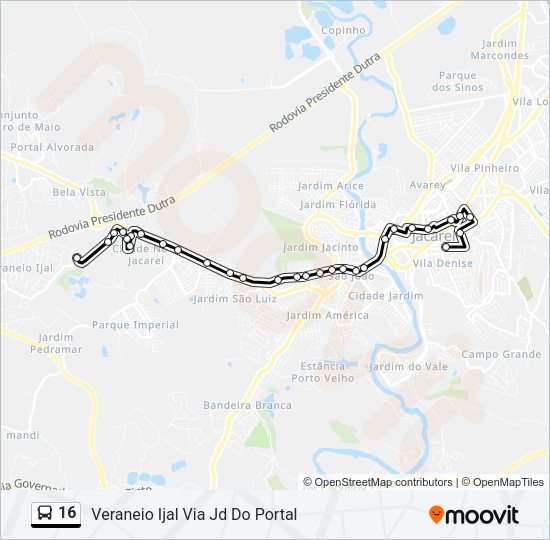 Mapa da linha 16 de ônibus