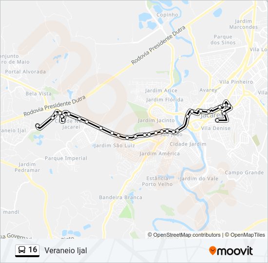 Mapa da linha 16 de ônibus
