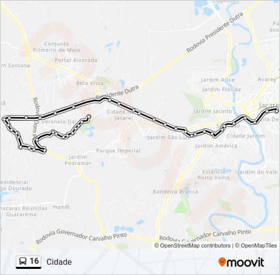 Mapa da linha 16 de ônibus