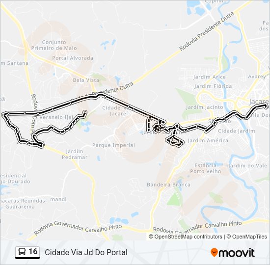 Mapa da linha 16 de ônibus