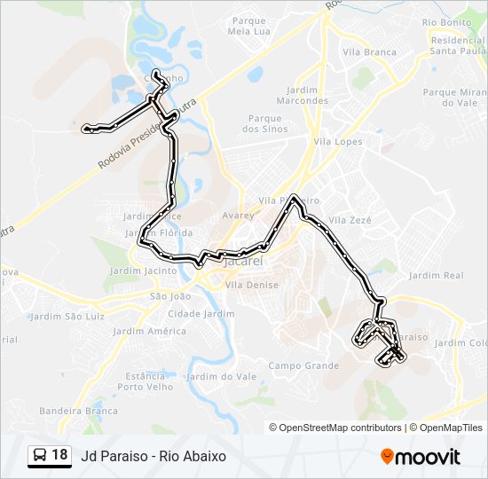 Mapa da linha 18 de ônibus