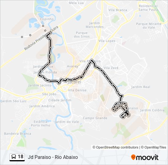 Mapa da linha 18 de ônibus