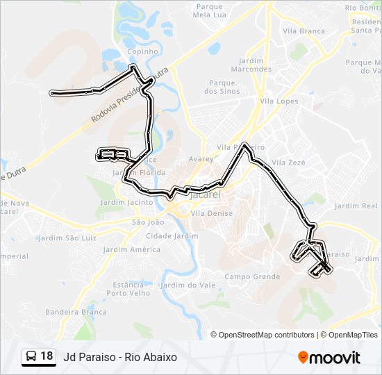 Mapa da linha 18 de ônibus