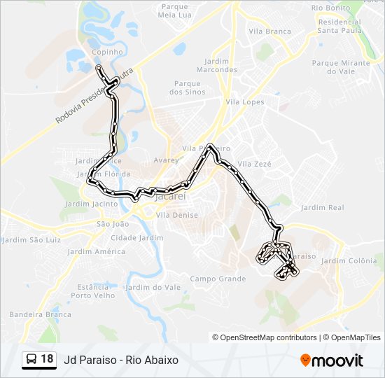 Mapa da linha 18 de ônibus