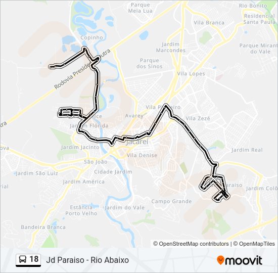 Mapa da linha 18 de ônibus