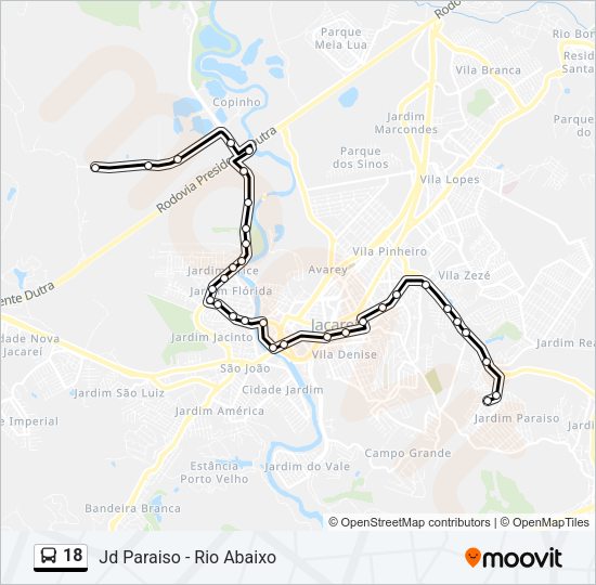 Mapa da linha 18 de ônibus