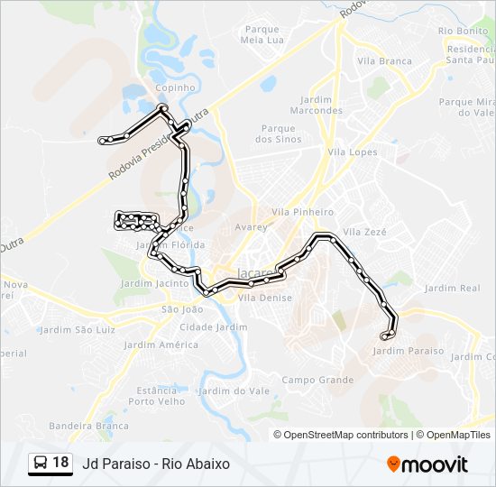 Mapa da linha 18 de ônibus