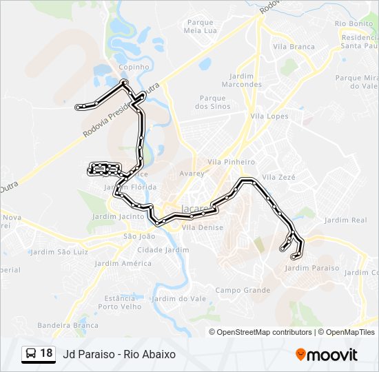 Mapa da linha 18 de ônibus