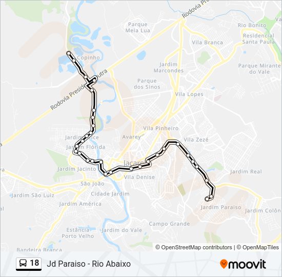 Mapa da linha 18 de ônibus