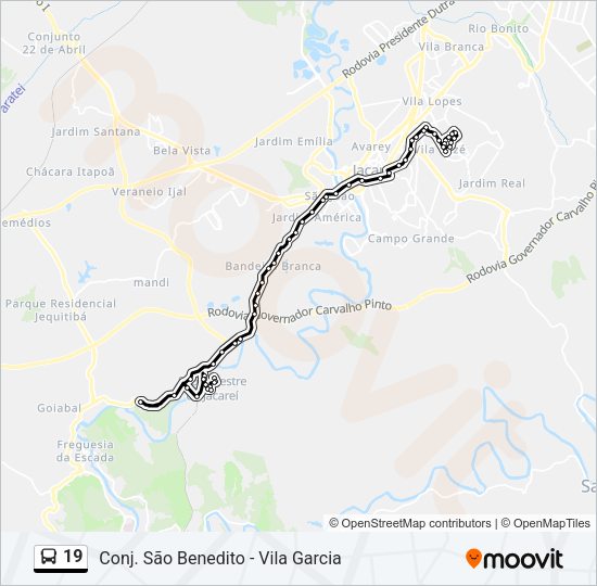 Mapa da linha 19 de ônibus