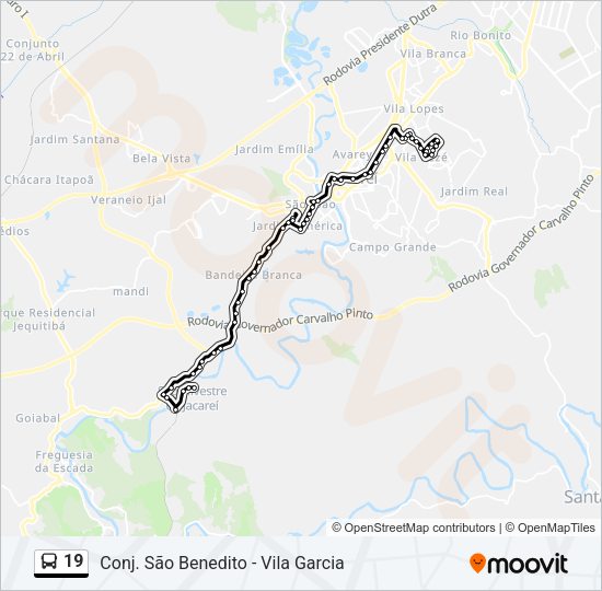 Mapa da linha 19 de ônibus