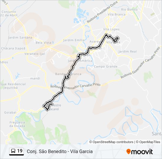 Mapa da linha 19 de ônibus