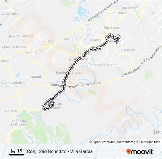 Mapa da linha 19 de ônibus
