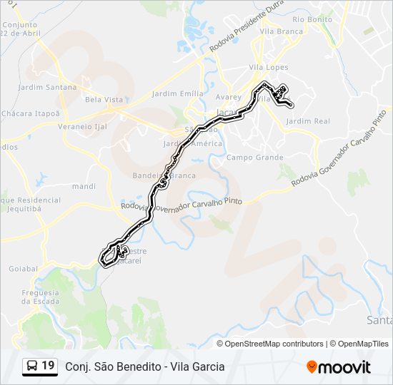 Mapa da linha 19 de ônibus