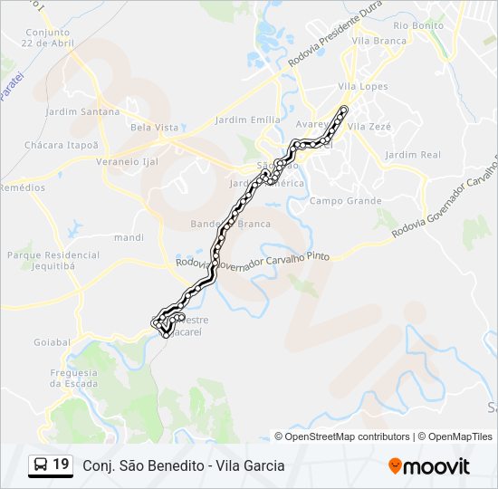 Mapa da linha 19 de ônibus