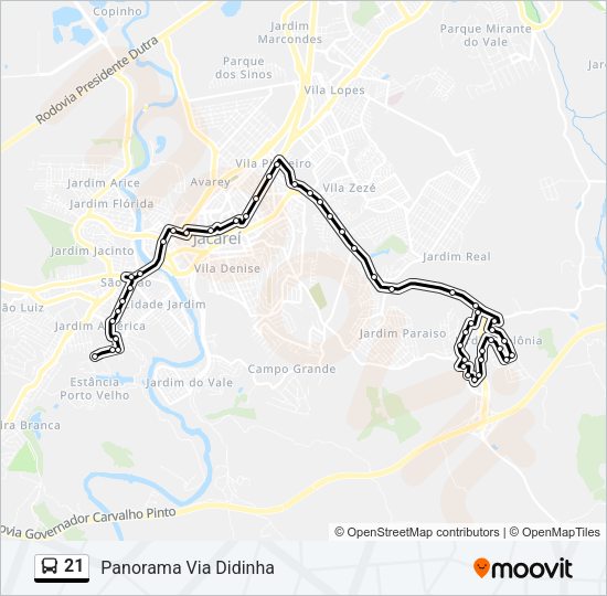 Mapa da linha 21 de ônibus