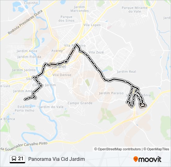 Mapa da linha 21 de ônibus