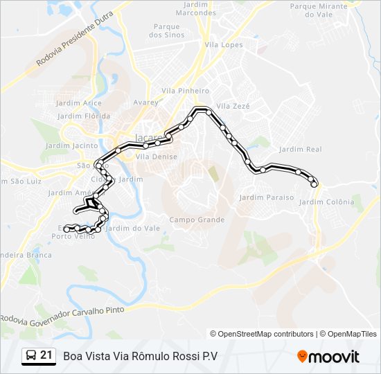 Mapa da linha 21 de ônibus