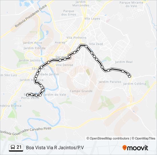 Mapa da linha 21 de ônibus