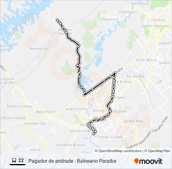 Mapa da linha 22 de ônibus