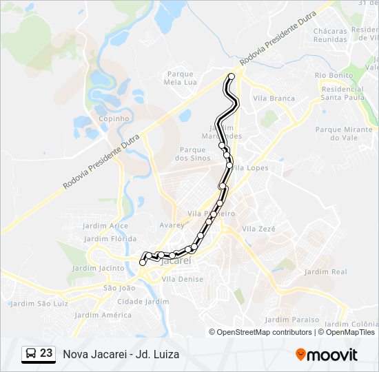 Mapa da linha 23 de ônibus